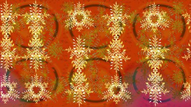 Noel ve yeni yıl moda baskıları için tatil tasarımı. Raster illüstrasyonu. Turuncu, kahverengi ve sarı renkler. Kar tanelerinin soyut arkaplanlı Noel deseni.