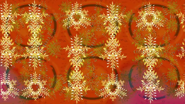 Noel ve yeni yıl moda baskıları için tatil tasarımı. Raster illüstrasyonu. Turuncu, kahverengi ve sarı renkler. Kar tanelerinin soyut arkaplanlı Noel deseni.