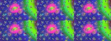 Renkli Bahar Teması eskiz kalıbı. Raster illüstrasyonu. Düz Çiçek Elementleri Tasarımı. Çiçek desenli çizim. Güzel kumaş deseni. Asya tekstil tarzında.