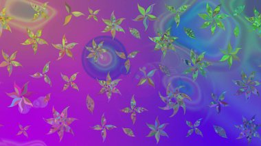 Birçok menekşe ve soyut çiçekli tropik çizim deseni. Varicoloet raster çizimi. Küçük çiçekte sevimli çiçek deseni var..