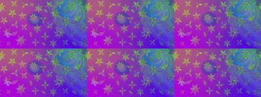 Raster illüstrasyonu. Suluboya çiçekli çiçek deseni. Mor renklerde Asya tekstili.