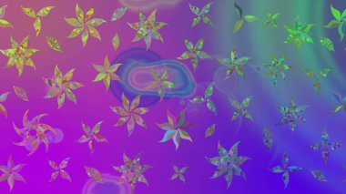 Raster düz çiçek çizim deseni. Hediye ambalaj kağıdı, tebrik kartları, posterler ve pankart tasarımı. Mor renkte çiçekler.