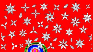 Raster illüstrasyonundaki çiçek desenli çizim. Kırmızı renkte çiçekler.