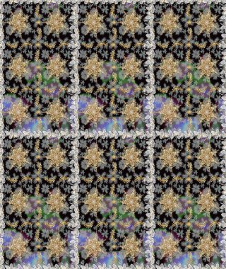 Gri renklerdeki altın element. Antika altın tekrarlanabilir duvar kağıdı. Damask çizim kalıbı arka planı tekrarlıyor. Barok tarzında altın çiçek süsü..