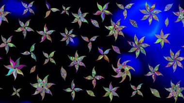 Raster illüstrasyonu. Siyah renklerde. 3D çiçekler, çizim.