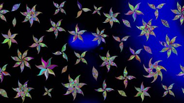 Raster illüstrasyonu. Siyah renkli çiçekler. Tropikal çizim çiçek deseni.