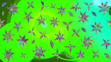 Robot resim. Raster illüstrasyonu. Yeşil renkli çiçekler. Şirin çiçek elementleri..