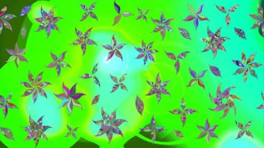 Düz Çiçek Elementleri Tasarımı. Raster illüstrasyonundaki çiçek desenli çizim. Renkli Bahar Teması eskiz kalıbı. Yeşil renkte çiçekler.