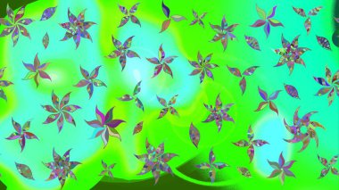 Yumuşak, yeşil renkli bahar çiçekleri. Yaprak ve çiçeklerin suluboya resimleri, yeşil renkte çizimler. Raster illüstrasyonu.