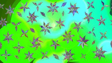 Patlayan çiçekler soyut olarak yerleştirilmiş. Yumuşak, yeşil renkli bahar çiçekleri. Raster deseni. Raster illüstrasyonu.