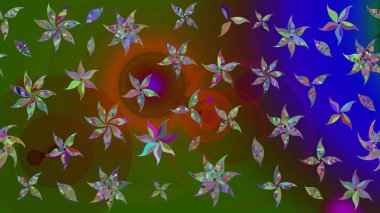 Yumuşak, bahar çiçekli arka plan. Çiçekli karalama şeklinde Raster çiçek deseni. Yeşil renkte çiçekler.