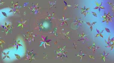 Düz Çiçek Elementleri Tasarımı. Renkli Bahar Teması eskiz kalıbı. Raster illüstrasyonundaki çiçek desenli çizim. Gri renkli çiçekler.