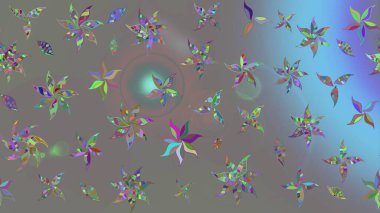 Düz Çiçek Elementleri Tasarımı. Renkli Bahar Teması eskiz kalıbı. Gri renkli, zarif çiçek buketli suluboya. Raster illüstrasyonu.