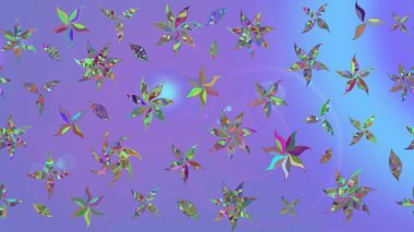 Raster illüstrasyonu. 3D çiçekler, eskiz. Menekşe renklerinde.