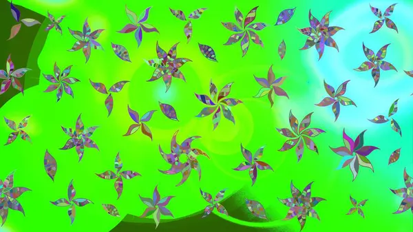 Düz Çiçek Elementleri Tasarımı. Sevimli çiçek raster deseni. Yeşil renkli çiçekler. Renk Bahar Teması eskiz şablonu.