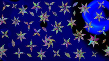 Çiçek duvar kâğıdı. Çiçek arkaplan. Mavi renkli şirin tekstil tarzında. Raster illüstrasyonu. Renkli çizim deseni.
