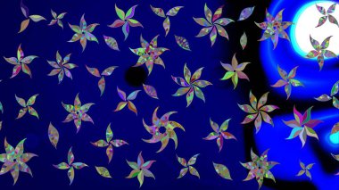 Düz Çiçek Elementleri Tasarım Raster illüstrasyonu. Renkli Bahar Teması eskiz kalıbı. Çiçek desenli eskiz. Mavi renkte çiçekler.