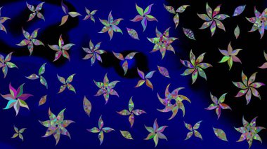 Raster Illustrasyon 'daki Çiçek Deseni' nin son moda çizimi. Mavi renkli çiçekler. Düz Çiçek Elementleri Tasarımı. Renkli Yaz Teması çizim şablonu.