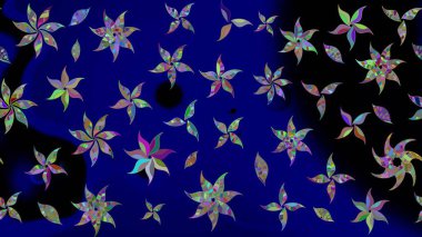 Egzotik çiçekler, mavi renkler üzerine botanik parlak klasik doğa. Raster illüstrasyonu. Klasik tropikal doğal elementlerin suluboya seti.