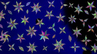 Çiçek deseni. Mavi renkli çiçekler. Şatafatlı bahar bahçesi dokusu. Mavi renkte çiçek çizimi. Raster illüstrasyonu.