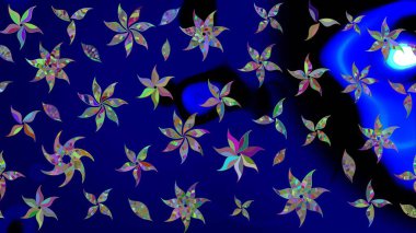 Asya tekstil tarzında. Raster illüstrasyonu. Raster illüstrasyonu. Mavi renkli çiçekler. Çiçek desenini çiz.