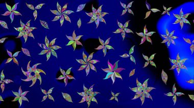 Mavi renkli çiçekler. Raster illüstrasyonunda çiçek deseni çizimi.