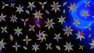 Davetiye ve kartpostal tasarımı için dekoratif çiçek unsurları. Şirin, zarif çiçekler Raster illüstrasyonu. Tekstil için figür. Yapraklı çizim şekli. Poster veya kapak için arkaplan.