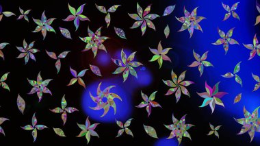 Düz Çiçek Elementleri Tasarımı. Sevimli çiçek raster deseni. Siyah renkli çiçekler. Renkli Bahar Teması çizim şablonu.