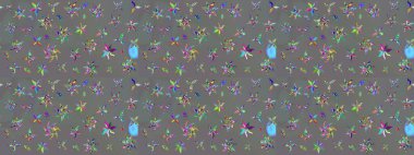 Şirin çiçekli eskiz deseni ve gri renkli yapraklar, suluboya çiçek deseni, duvar kağıdı, kart veya kumaş için fayanslı. Raster illüstrasyonu.