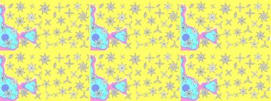 Şirin çiçekler. Raster Moda kumaş deseni. Çizgi çizimi deseni.