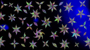 Raster illüstrasyonundaki çiçek desenli çizim. Siyah renkte çiçekler.