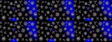 Siyah renkte güzel çiçekler, suluboya desenli, duvar kağıdı, kart ya da kumaş için fayanslı eskizler. Raster..