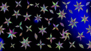 Renkli Yaz Temalı eskiz kalıbı. Raster illüstrasyonundaki çiçek desenli çizim. Siyah renkli çiçekler. Düz Çiçek Elementleri Tasarımı.