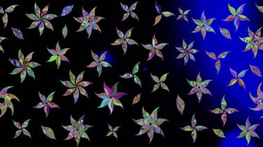 Çiçek desenli çizim. Raster illüstrasyonu. Siyah renklerde Asya tekstili.