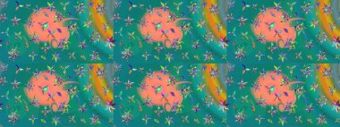 Düz Çiçek Elementleri Tasarımı. Sketch Colour Spring Theme eskiz kalıbı. Mavi renkli çiçekler. Sevimli çiçek raster deseni.