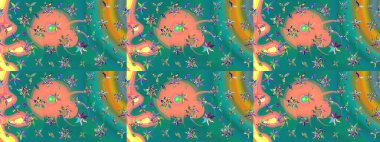 Mavi renkli çiçekler. Raster illüstrasyonu. Çiçek süslemeli çizim deseni.