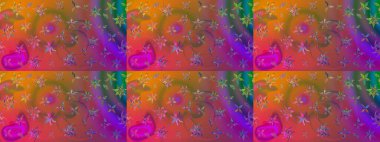 Suluboya çiçekli çiçek deseni. Kahverengi renkli Asya tekstili. Raster illüstrasyonu.