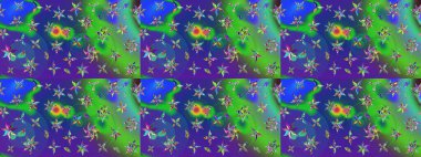 Mavi arka planda. Tekstil, kumaş, ambalaj, hatıra defteri için hoş bir çiçek arkaplanı. Elle çizilmiş çiçek desenli Raster çizimi. Çocuksu tasarım.