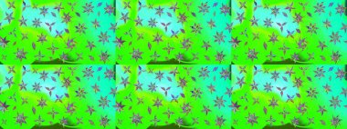 Çiçek ve yapraklı karalama şeklinde Raster çiçek deseni. Raster illüstrasyonu. Yumuşak, yeşil renkte bahar çiçekleri.