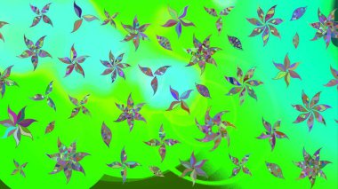 Raster illüstrasyonu. Çiçekli karalama şeklinde Raster çiçek deseni. Yumuşak, yaz çiçekleri yeşil renklerde.