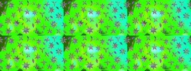 Raster illüstrasyonu. Çiçek ve yapraklı karalama şeklinde Raster çiçek deseni. Yumuşak, yeşil renkte bahar çiçekleri.