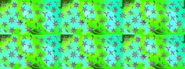 Yeşil çiçekli bahar çiçekleri. Küçük renkli çiçekler. Motley illüstrasyonu. Moda baskıları için zarif bir şablon. Küçük çiçekte şirin desenler.