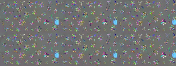 Şirin çiçekli eskiz deseni ve gri renkli yapraklar, suluboya çiçek deseni, duvar kağıdı, kart veya kumaş için fayanslı. Raster illüstrasyonu.