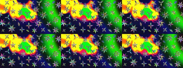 Yeşil renkli çiçekler. Raster illüstrasyonu. Raster illüstrasyonu. Çiçek desenli çizim. Asya tekstil tarzında.