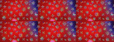 Eski usul. Kumaş, tekstil, duvar kağıdı baskısı için. Eskiz geçmişi. Raster illüstrasyonu. Renkli desenli eskiz deseni, kırmızı çiçekler ve dekoratif elementler.