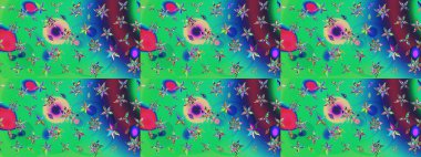 El çizimi çiçekli soyut çizim kalıbı. Raster illüstrasyonu. Yeşil renkte çiçekler.