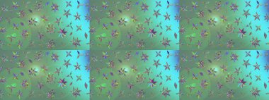 Eskiz geçmişi. Kumaş, tekstil, duvar kağıdı baskısı için. Eski usul. Renkli desenli eskiz deseni, yeşil çiçekler ve dekoratif elementlerle. Raster illüstrasyonu.