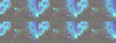 Çok renkli, zarif küçük çiçekler ve gri renkli komik böcekler, raster desen, illüstrasyon.