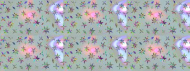 Çiçeksel elementlerle süslenmiş zarif raster dokusu. Gri renkler ve parlak çiçekler üzerine soyut çizim deseni. Küçük çiçekte şirin bir çiçek deseni var..