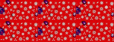 Küçük çiçekli basit bir çiçek çizimi. Kırmızı renkte sevimli çiçekler. Moda baskısı, albüm, ambalaj kağıdı ve duvar kağıdı için zarif dekoratif süslemeler. Raster illüstrasyonu.